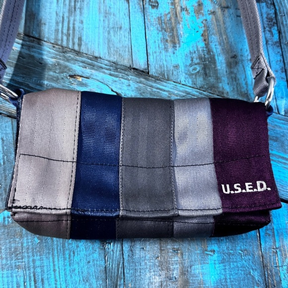 U.S.E.D. Recycled Seatbelt Flap Close Mini Purse - Picture 3 of 14